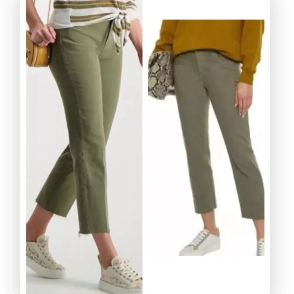 L'Agence Jeans Mossy Green Cropped High Rise Slim Raw Hem NWT $298